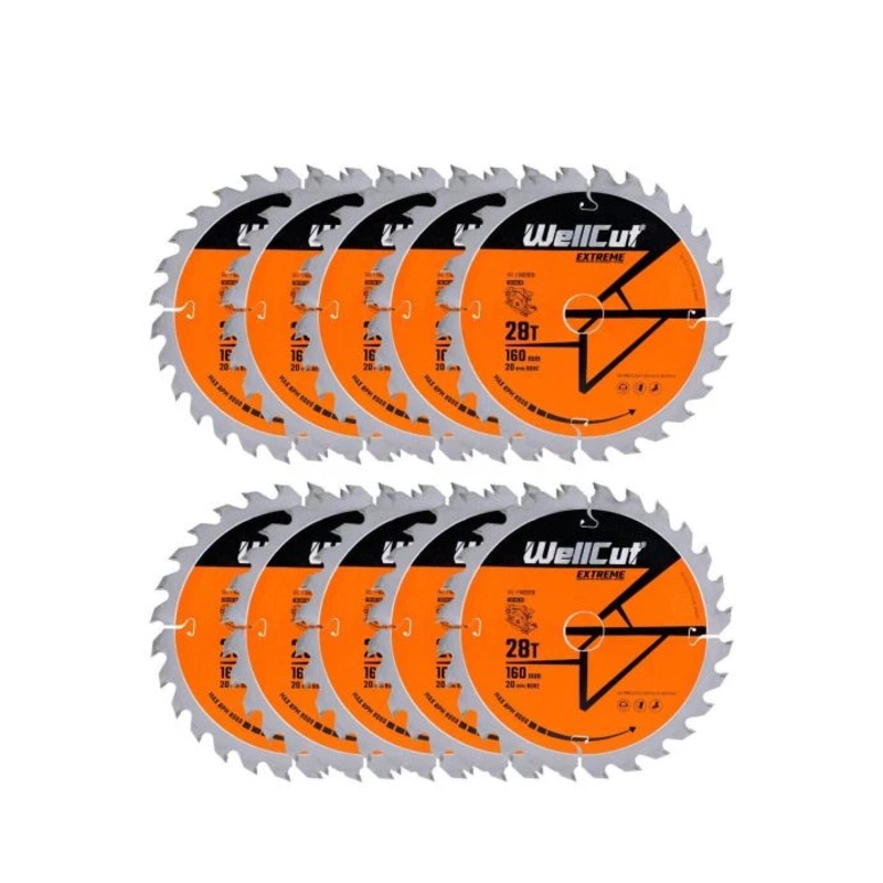 WellCut TCT Circular Saw Blades 160mm x 20mm x 28T Fine Cutting Wood Saw Blades Compatible with all Brands Pack of 10