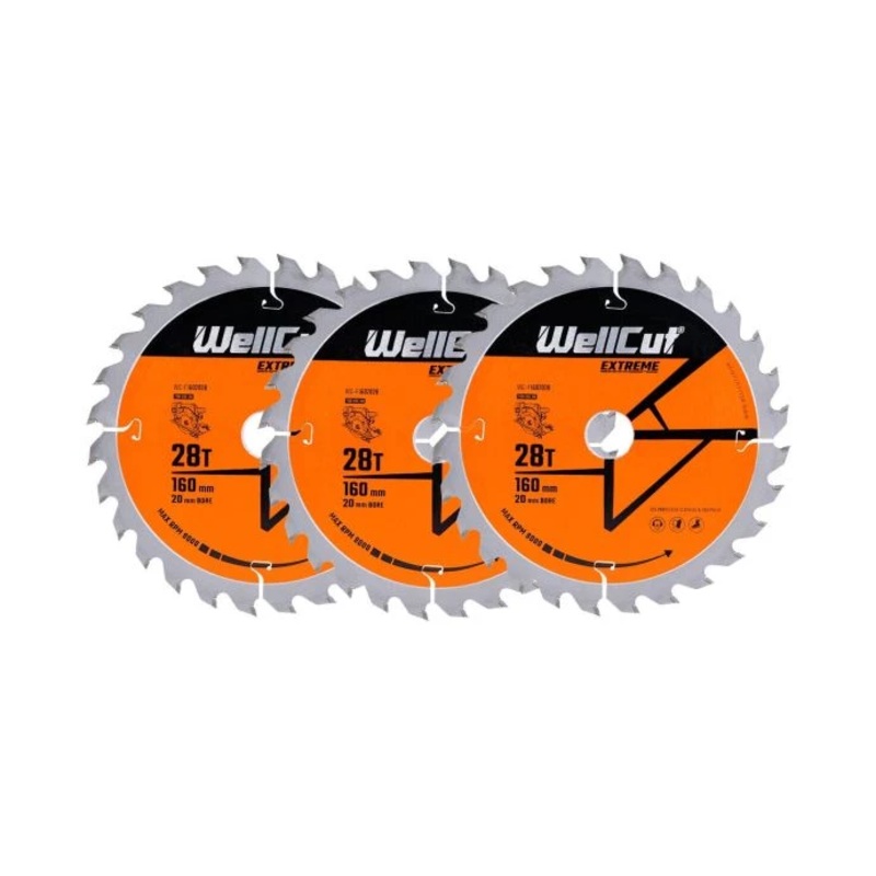 WellCut TCT Circular Saw Blades 160mm x 20mm x 28T Fine Cutting Wood Saw Blades Compatible with all Brands Pack of 3