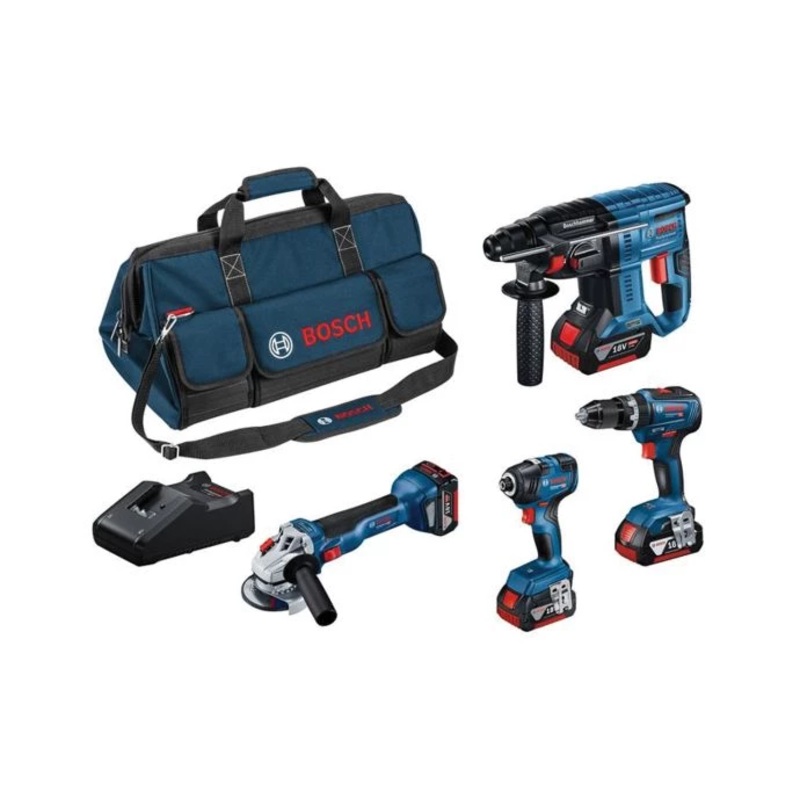 Bosch 0615990M2B 18V 4 Piece Cordless Power Tool Kit with 3 x 4.0Ah Batteries, Charger & Tool Bag