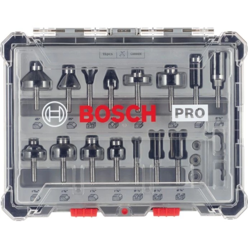 Bosch 2607017473 1/4″ Shank Mixed Router Bit Set 15 Piece