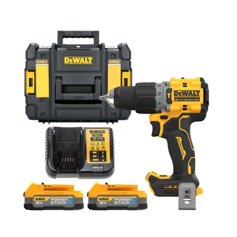 DeWalt DCD805 18V Brushless Powerstack Combi Drill with 2 x 1.7Ah Batteries, Charger & Case
