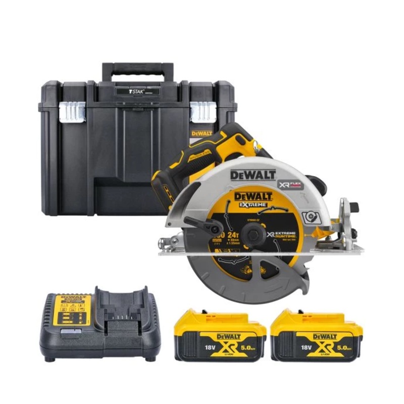 DeWalt DCS573 18V XR Brushless FlexVolt Advantage 190mm Circular Saw With 2 x 5.0Ah Batteries, Charger & Case
