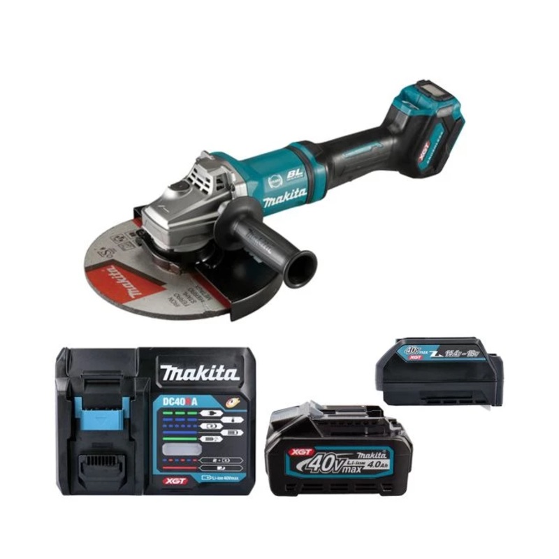 Makita Angle Grinder GA038G 40V Max XGT Cordless 230 mm Brushless Paddle Switch With 1 x 4.0Ah Battery, Charger & Adaptor