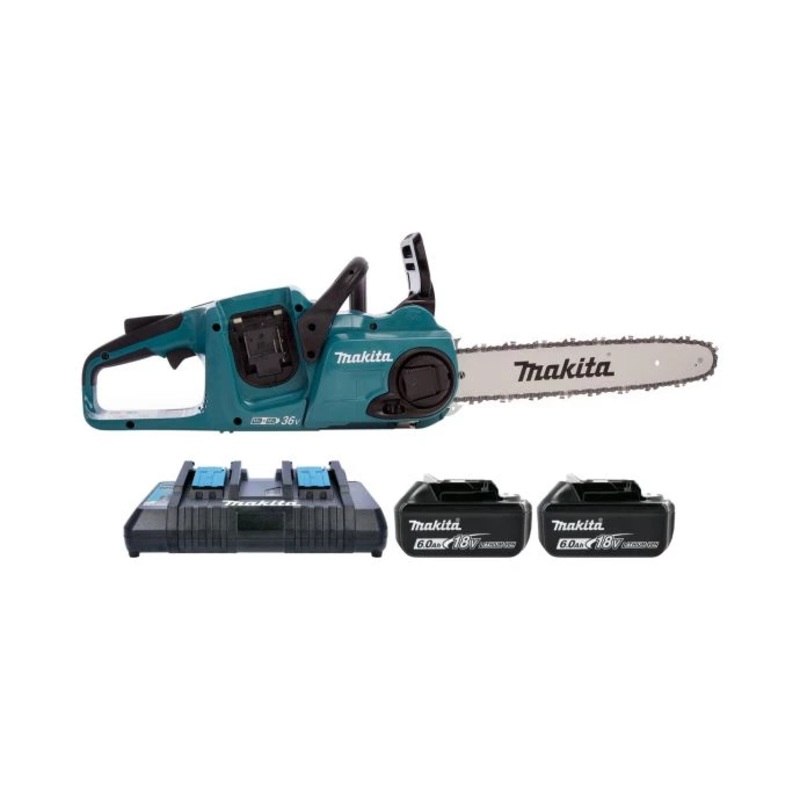 Makita Chainsaw DUC353PG2 18V/36V LXT Cordless Brushless 3/8″ Chain Pitch 350mm/14″ 1100W With 2 x 6.0Ah Batteries & Twin Port Charger