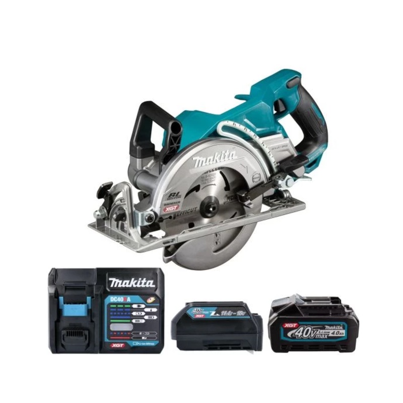Makita Circular Saw RS001GZ 40V Max XGT 185mm Cordless Brushless Wood Cutting Saw With 1 x 4.0Ah Battery, Charger & Adaptor