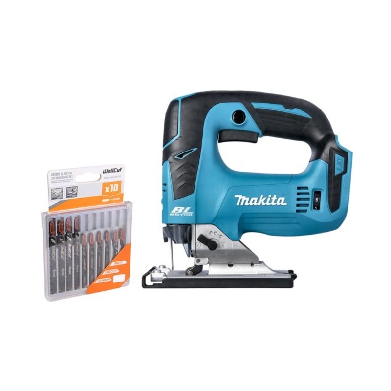 Makita DJV182 18V LXT Li-ion Cordless Brushless Top Handle Jigsaw With 10 Piece Wood & Metal Blade Set