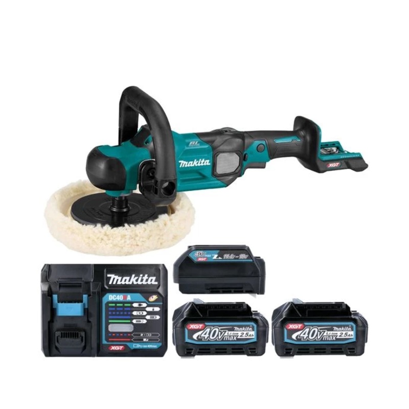 Makita Polisher PV001GZ 40V Max XGT Cordless Brushless 180mm With 2 x 2.5Ah Batteries, Charger & Adaptor