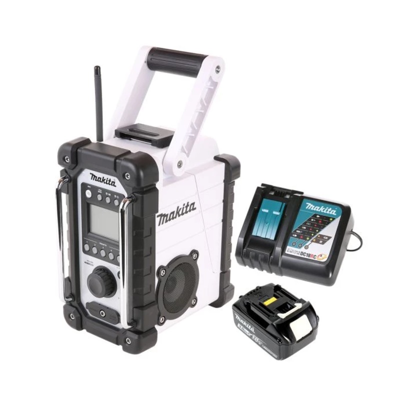 Makita Radio DMR107W 14.4V/18V CXT/LXT Cordless/AC FM/AM Jobsite White With 1 x 3.0Ah Battery & Charger