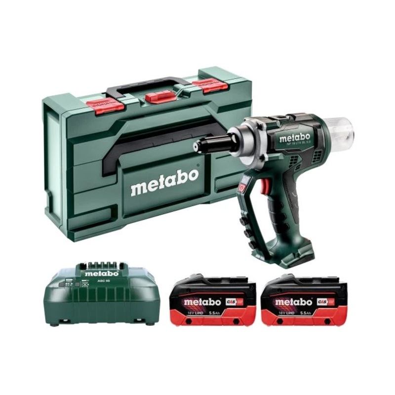 Metabo NP 18 LTX BL 5.0 18V Cordless Blind Rivet Gun With 2 x 5.5Ah Batteries, Charger & MetaBox