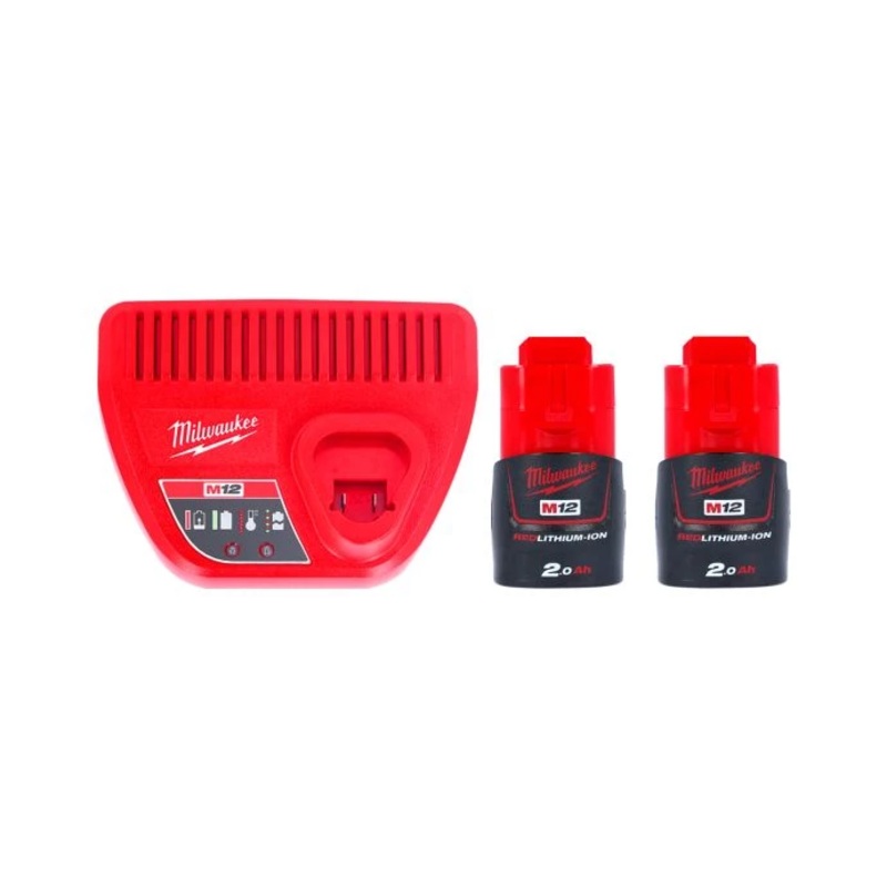 Milwaukee 12V 2 x 2Ah M12B2 Batteries and C12C Charger Set M12NRG-202