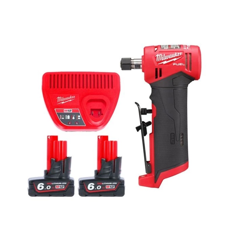 Milwaukee M12FDGA 12V Cordless Fuel Angled Die Grinder With 2 x 6.0Ah Batteries & Charger
