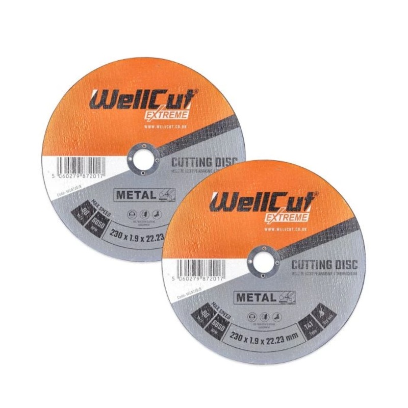 WellCut Metal Cutting Discs 230mm x 22.23mm Angle Grinder Cutting Wheel for Metal Stainless Steel Aluminium Pack of 2