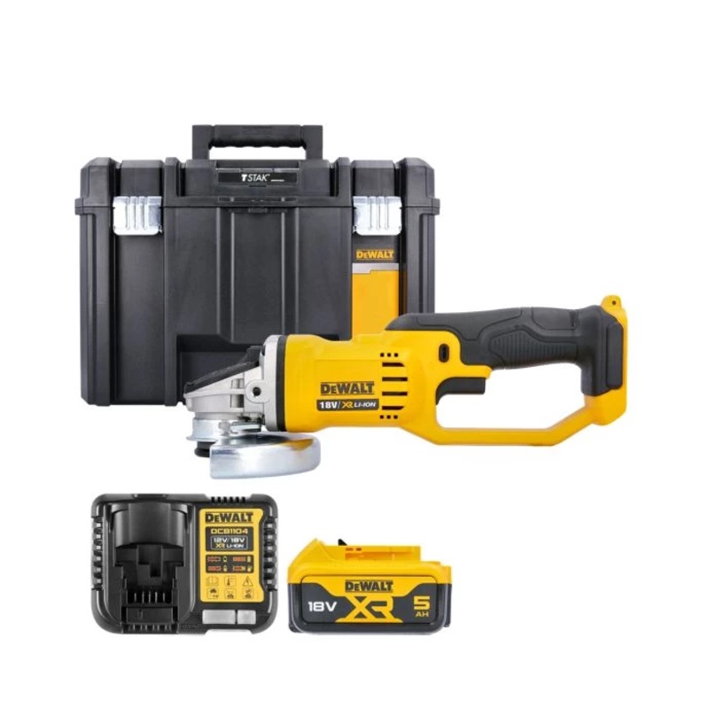 DeWalt DCG412 18V XR 125mm Cordless Angle Grinder With 1 x 5.0Ah Battery, Charger & Case