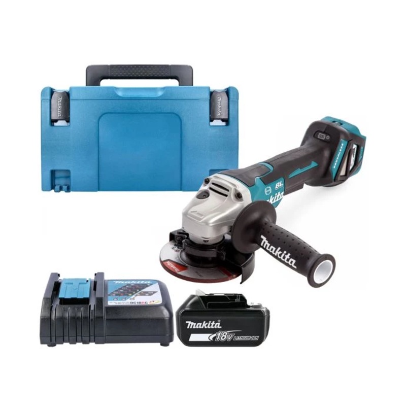Makita Angle Grinder DGA467Z 18V LXT Cordless 115mm Brushless Paddle Switch With 1 x 6.0Ah Battery, Charger & Case Type 3