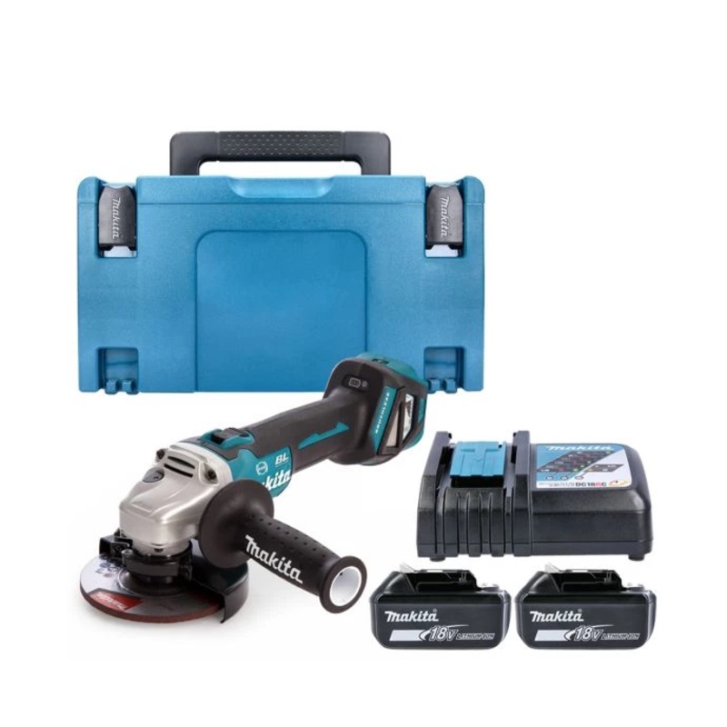 Makita Angle Grinder DGA513Z 18V LXT Cordless 125mm Brushless Slide Switch With 2 x 4.0Ah Batteries, Charger & Case