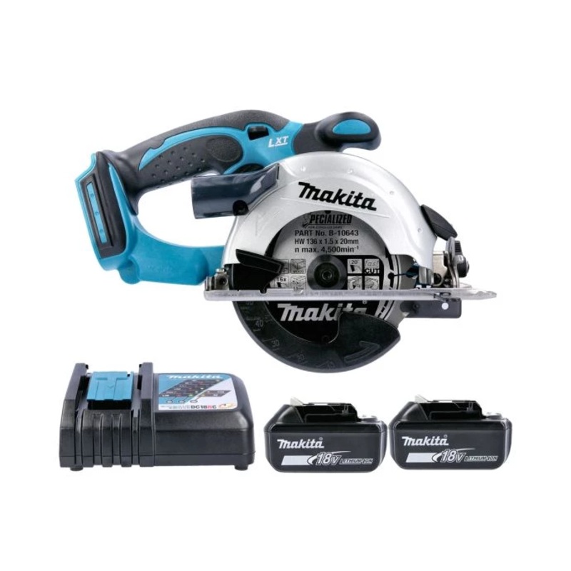Makita Circular Saw DSS501Z 18V LXT 136mm Cordless Compact Wood Cutting Saw With 2 x 5.0Ah Batteries & Charger