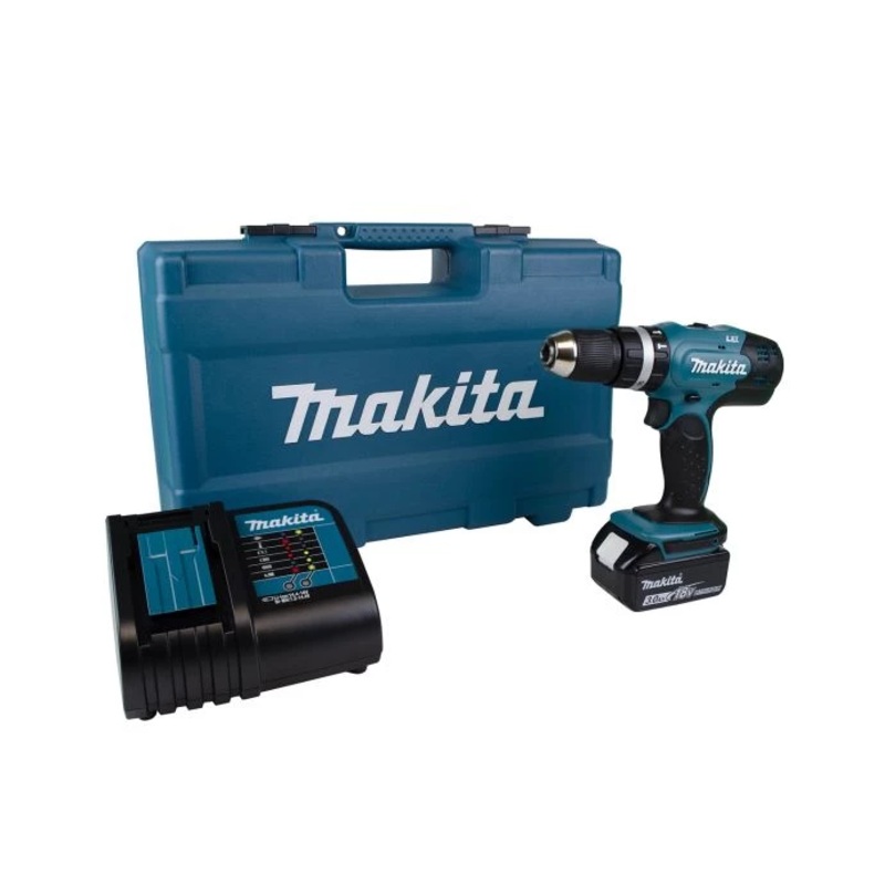 Makita Combi Drill DHP453F002 18V LXT Cordless 1/2″ 2-Speed Keyless chuck Max 42Nm With 1 x 3.0Ah Battery, Charger, Accessories Set & Case