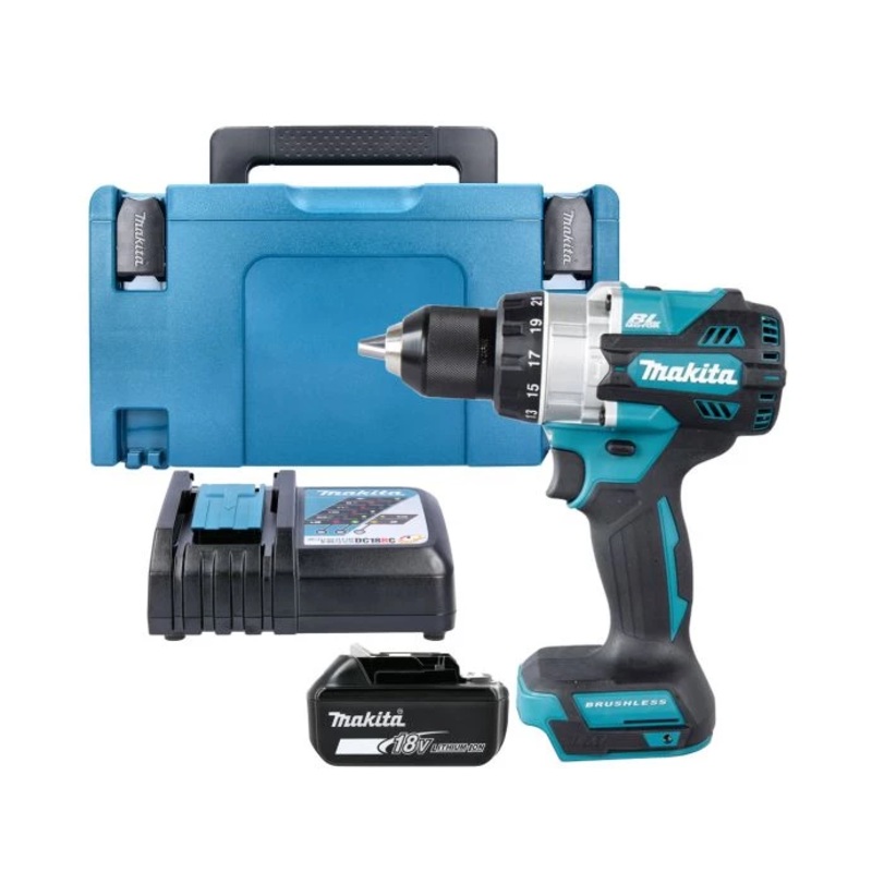 Makita Combi Drill DHP486Z 18V LXT Cordless Brushless 1/2″ 2-Speed Keyless Chuck Max 130Nm With 1 x 6.0Ah Battery, Charger & Case Type 3