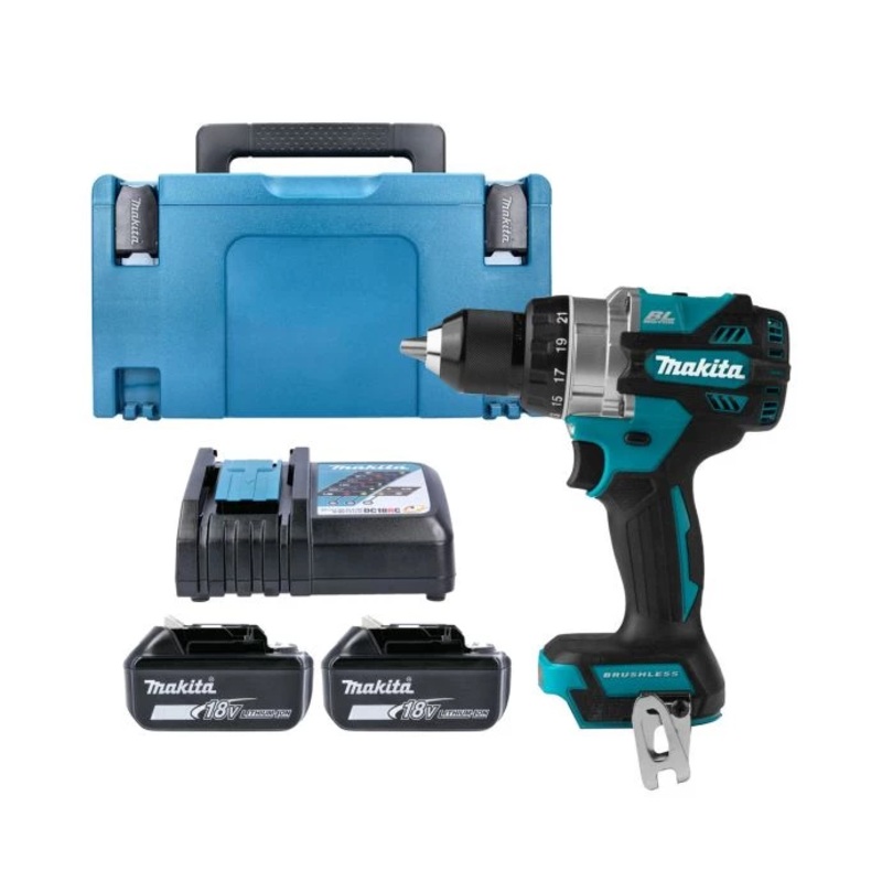 Makita Combi Drill DHP486Z 18V LXT Cordless Brushless 1/2″ 2-Speed Keyless Chuck Max 130Nm With 2 x 6.0Ah Batteries, Charger & Case Type 3