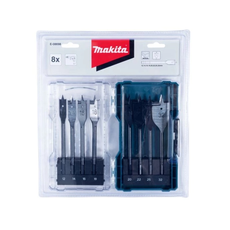 Makita E-08698 8 Pieces 1/4″ Hex Shank Flat Wood Spade Bit Set