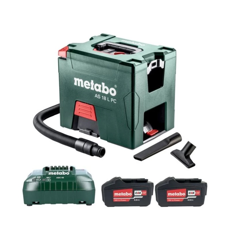 Metabo AS 18 L PC 18V Li-ion L-Class Vacuum Cleaner With 2 x 4.0Ah Batteries & Charger