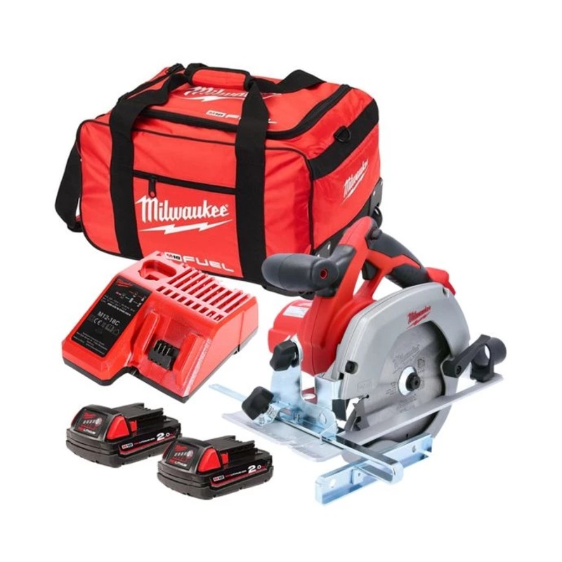 Milwaukee HD18CS 18V 165mm Circular Saw With 2 x 2.0Ah Batteries, Charger & 19″ Wheel Bag