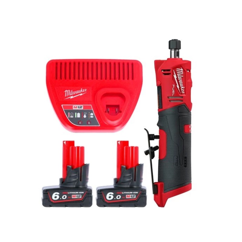 Milwaukee M12FDGS 12V Fuel Cordless Straight Die Grinder With 2 x 6.0Ah Batteries & Charger