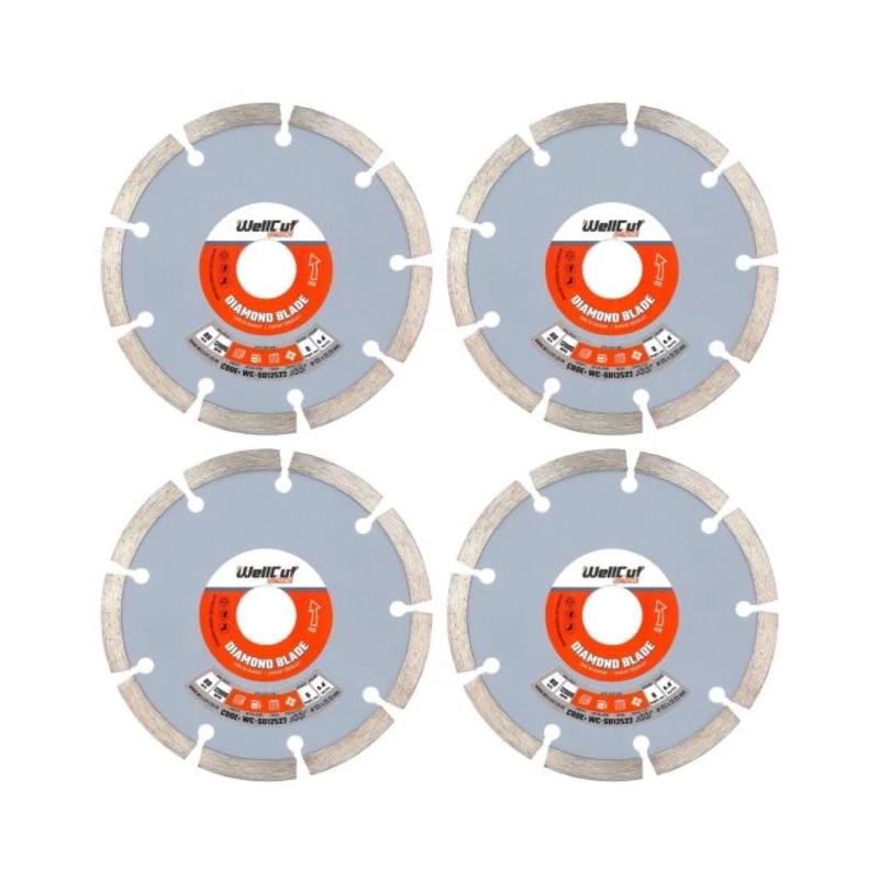 WellCut Diamond Cutting Blades for Angle Grinder 125mm x 22.23mm Segmented Discs for Concrete, Tiles, Stones, Bricks Pack of 4