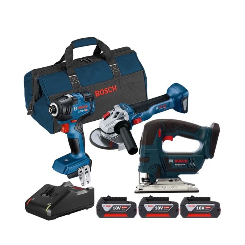 Bosch 18V 3 Piece Cordless Power Tool Kit With 3 x 4.0Ah Batteries, Charger & Tool Bag