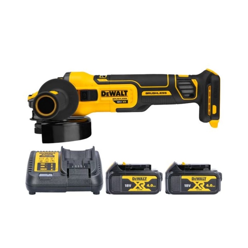 DeWalt DCG409 18V XR Brushless Flexvolt Advantage 125mm Angle Grinder With 2 x 4.0Ah Batteries & Charger