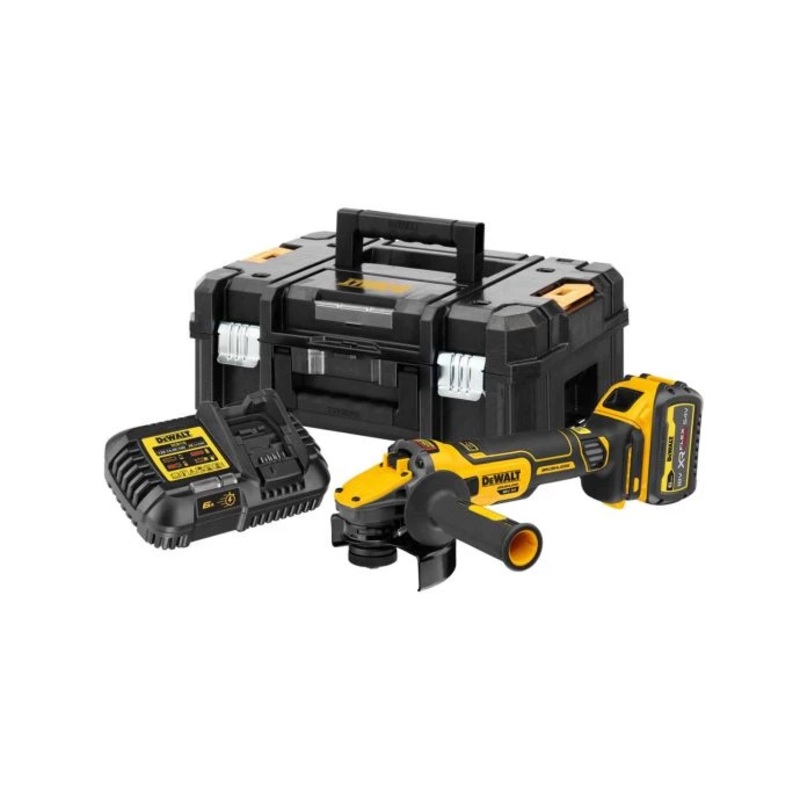 DeWalt DCG409T1 18V XR Brushless FlexVolt Advantage 5″/125mm Angle Grinder With 1 x 6.0Ah Battery, Charger & Case