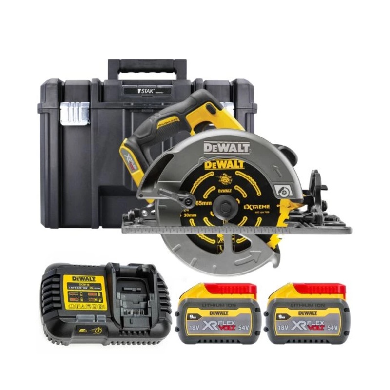 DeWalt DCS576 54V XR Brushless Flexvolt 190mm Circular Saw With 2 x 9.0Ah Batteries, Charger & Case