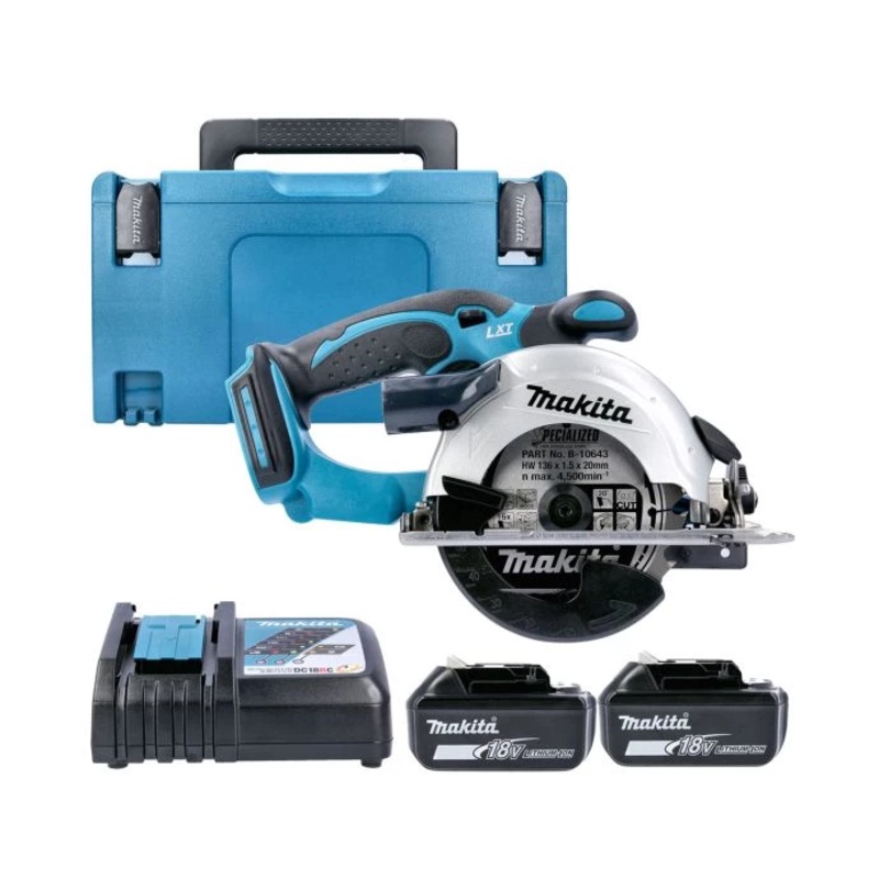 Makita Circular Saw DSS501Z 18V LXT 136mm Cordless Compact Wood Cutting Saw With 2 x 6.0Ah Batteries, Charger & Case