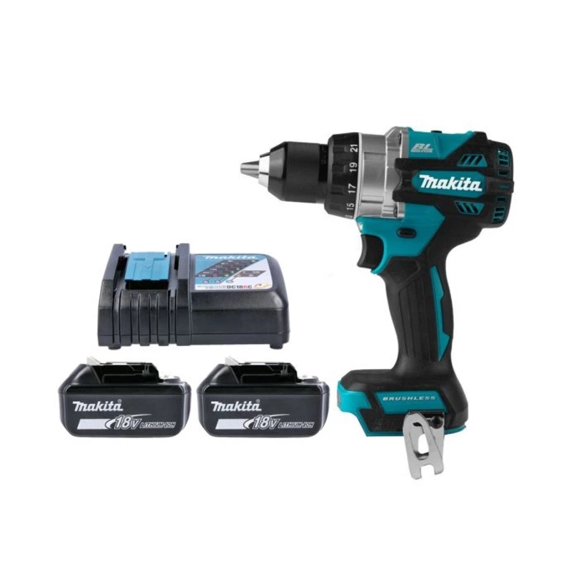 Makita Combi Drill DHP486Z 18V LXT Cordless Brushless 1/2″ 2-Speed Keyless Chuck Max 130Nm With 2 x 5.0Ah Batteries & Charger