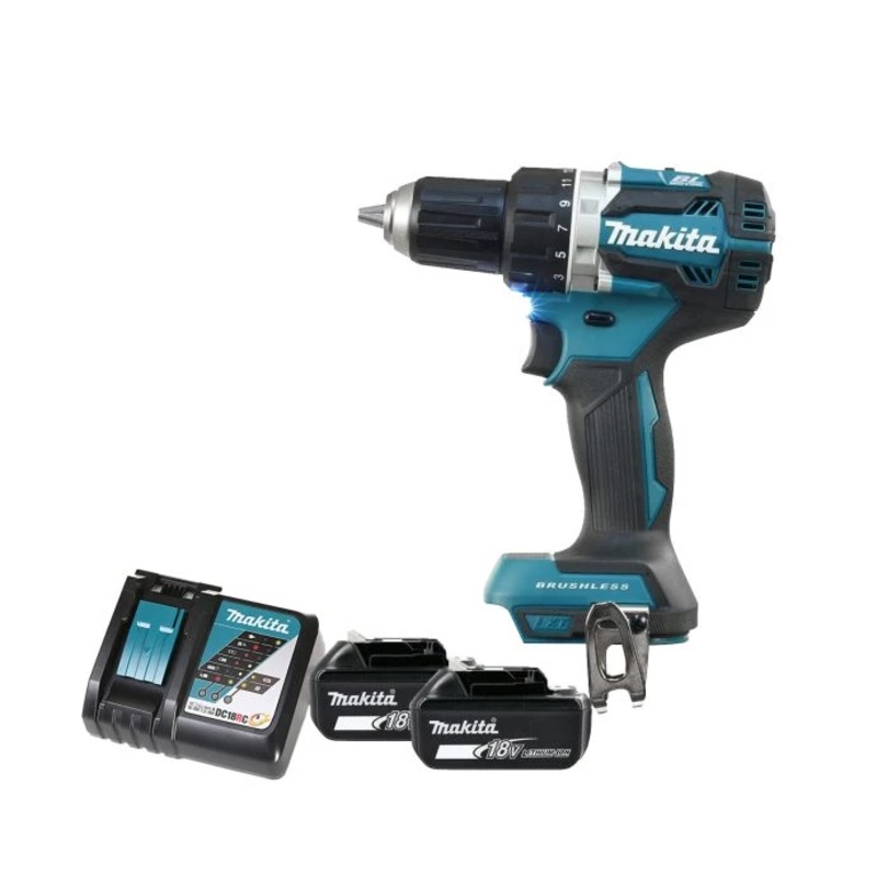 Makita Driver Drill DDF484Z 18V LXT Cordless Brushless 1/2″ 2-Speed Keyless Chuck Max 54Nm With 2 x 6.0Ah Batteries & Charger