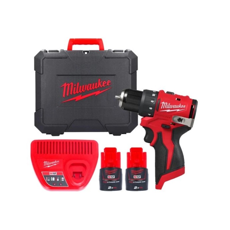 Milwaukee M12BLDDRC-202C M12 12V Cordless Brushless Drill Driver With 2 x 2.0Ah Batteries, Charger & Case