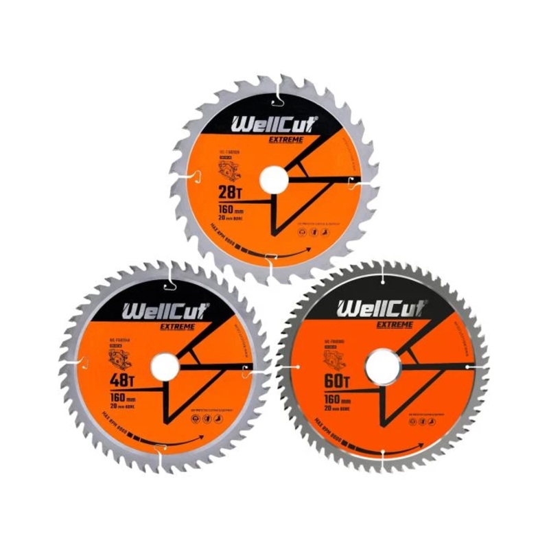 WellCut TCT Circular Saw Blades Mixed Set 160mm x 20mm x 28T/48T/60T Wood Saw Blades Compatible with all Brands Pack of 3