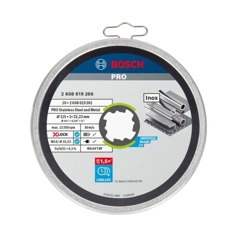 Bosch 2608619266 X-Lock Inox Metal Cutting Discs 115mm x 1mm x 22.23mm Pack of 10