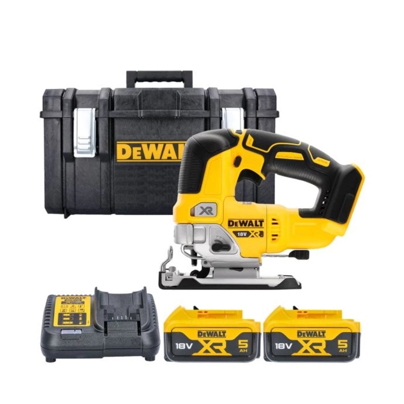 DeWalt DCS334N 18V XR Cordless Brushless Top Handle Jigsaw With 2 x 5.0Ah Batteries, Charger & TSTAK Case