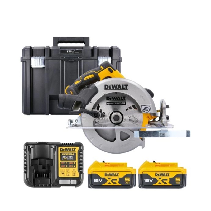 DeWalt DCS570 18V XR Cordless Brushless 184mm Circular Saw With 2 x 5.0Ah Batteries, Charger & TSTAK VI Case