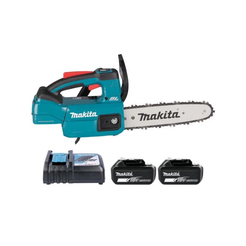 Makita Chainsaw DUC254Z 18V LXT Cordless Brushless 3/8″ Chain Pitch 250mm/10″ 570W With 2 x 5.0Ah Batteries & Charger
