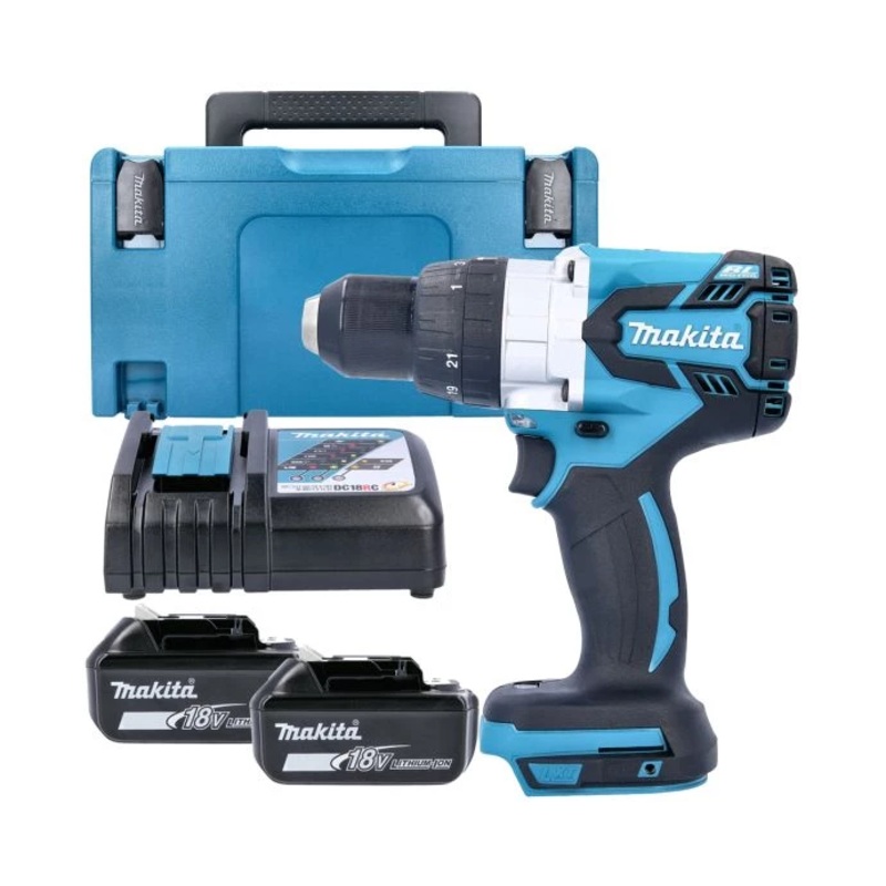 Makita Combi Drill DHP481Z 18V LXT Cordless Brushless 1/2″ 2-Speed Keyless Chuck Max 60Nm With 2 x 6.0Ah Batteries, Charger, Case & Inlay