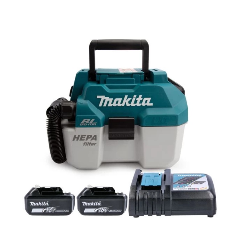 Makita DVC750 18V Brushless Wet / Dry Vacuum Cleaner With 2 x 3.0Ah Batteries & ChargerWith 2 x 3.0Ah Batteries & Charger
