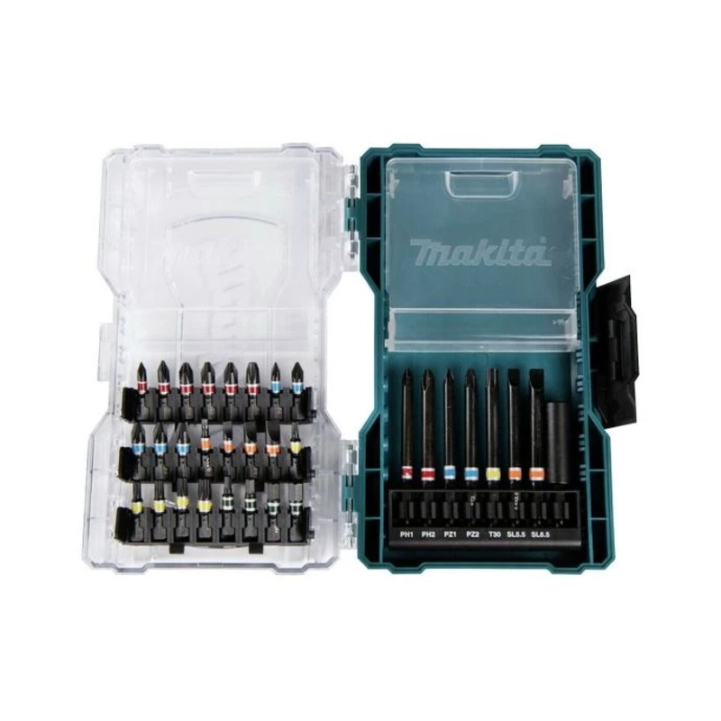 Makita E-07076 32 Piece Screwdriver Bit Set With Magnetic Extension In Clear Case