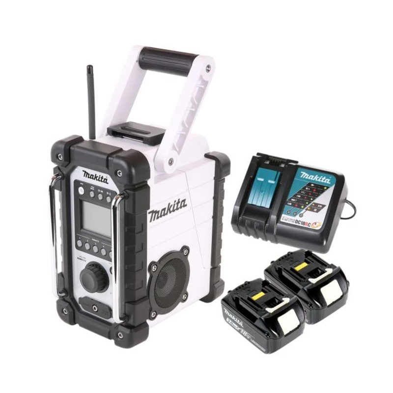 Makita Radio DMR107W 14.4V/18V CXT/LXT Cordless/AC FM/AM Jobsite White With 2 x 3.0Ah Batteries & Charger