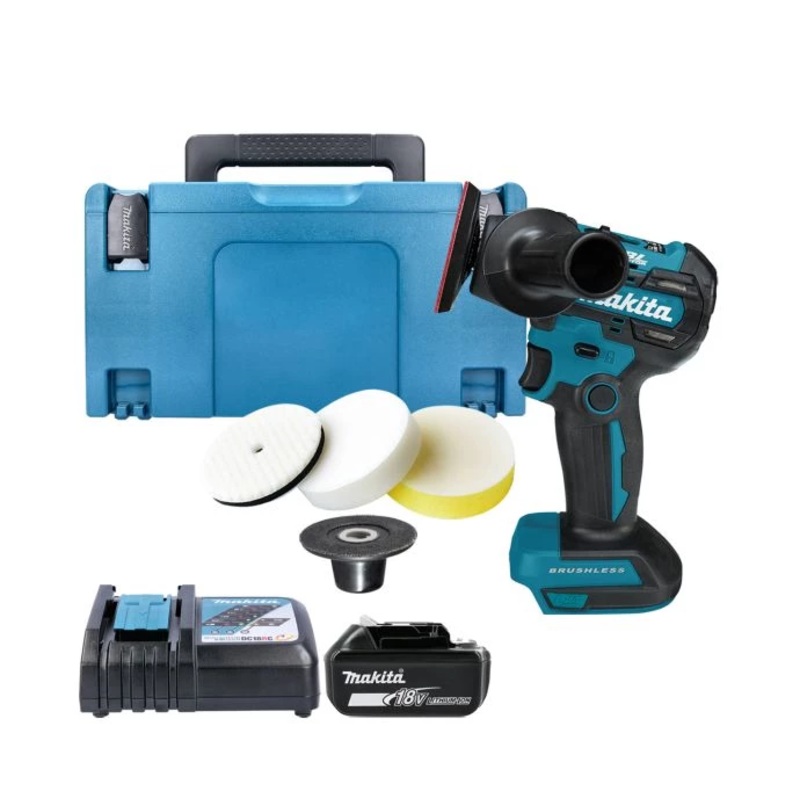 Makita Sander/Polisher DPV300Z 18V LXT Cordless Brushless 2-Speed 50/80mm Disc Diameter With 1 x 5.0Ah Battery, Charger & Case