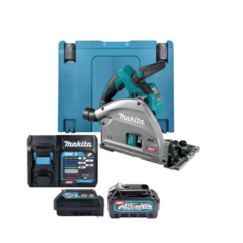 Makita SP001GZ03 40Vmax XGT 165mm Brushless Plunge Saw With 1 x 2.0Ah Battery, Charger, ADP10 Adaptor & Case