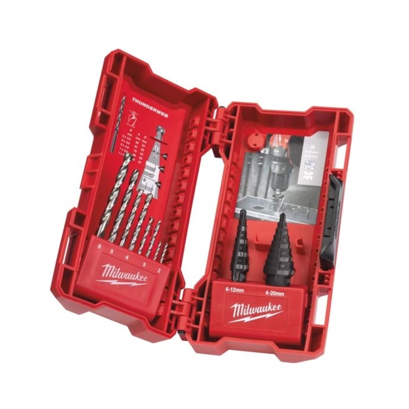 Milwaukee 48899350 10 Piece Step Drill & Thunderweb HSS-Ground Metal Drill Bit Set