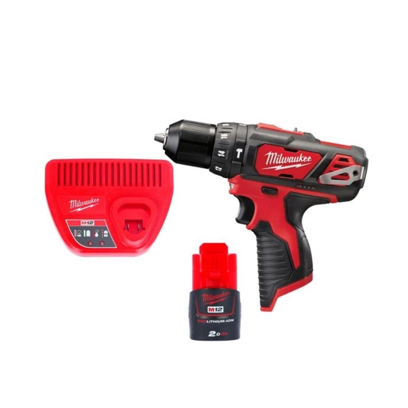 Milwaukee M12BPD 12V Cordless 10mm Compact Combi Hammer Drill With 1 x 2.0Ah Battery & Charger