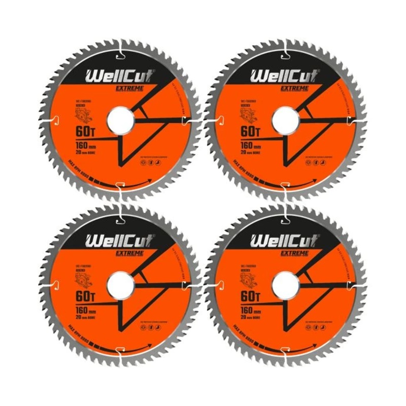 WellCut TCT Circular Saw Blades 160mm x 20mm x 60T Fine Cutting Wood Saw Blades Compatible with all Brands Pack of 4